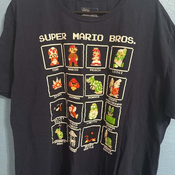 Super Mario Bros. 16 Character Pixel Grid Graphic T-Shirt - Picture 1 of 1